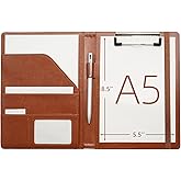 Junior Padfolio Clipboard Small for 7"x 9" Writing Pad Refillable, Mymazn Faux Leather Folder A5 for Folio Notepad 5 x 8 Junior Size Folio Portfolio (Brown)