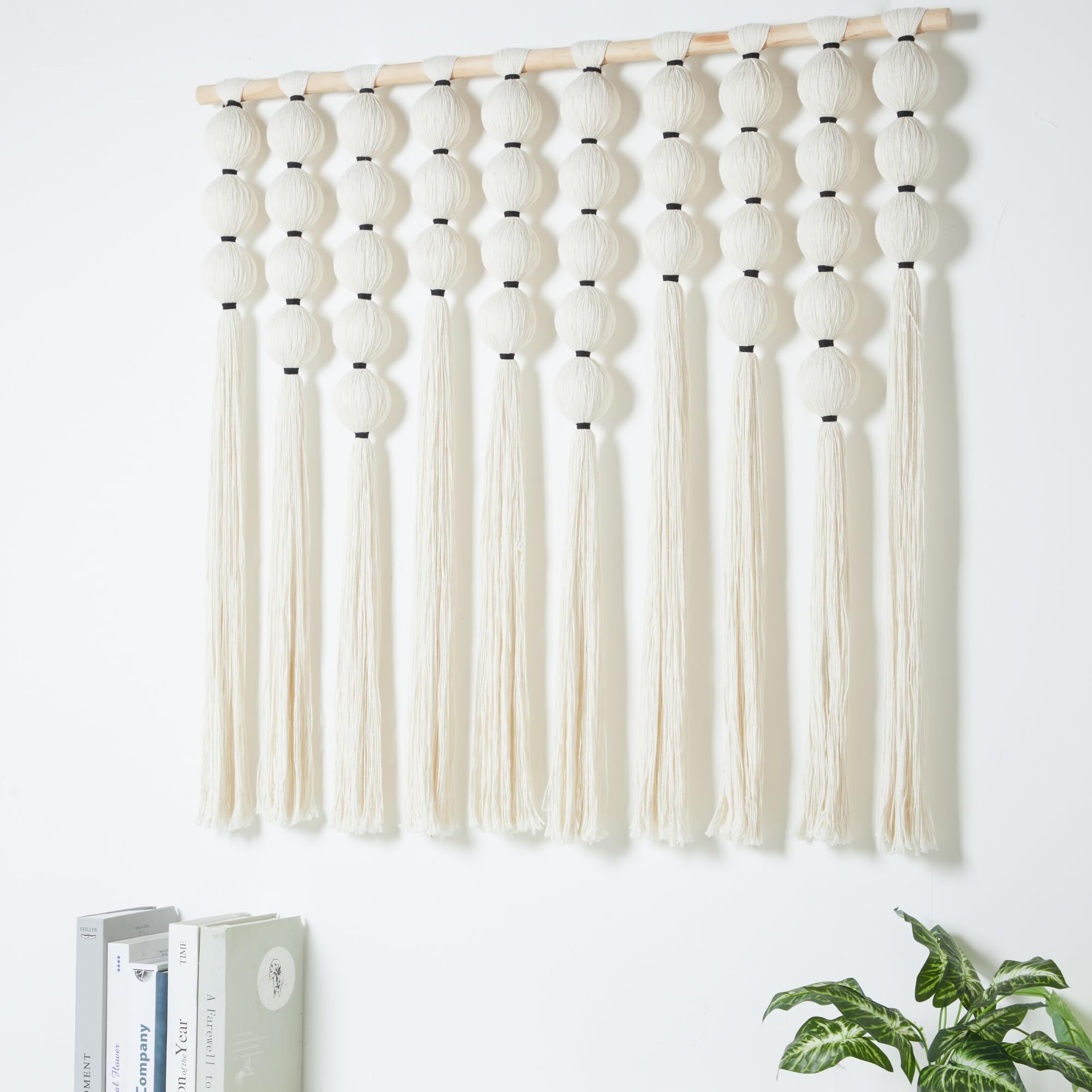 Photo 1 of RUIZHIXUAN Large Macrame Wall Hanging Macrame Ball Wall Hangings Tapestry Cotton Textile Boho Wall Decor Art Bohemian headboard Handwoven 39" Wx38” L(Cream)