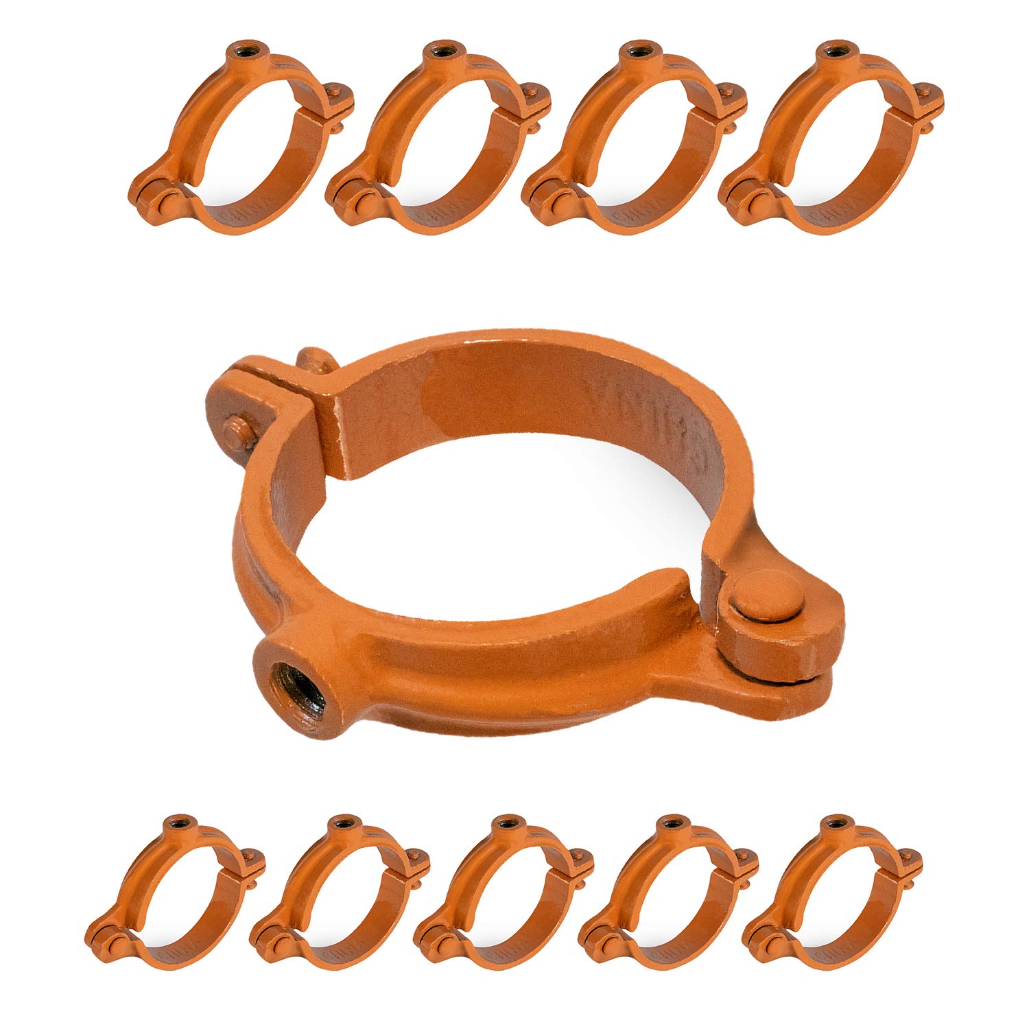 Photo 1 of HIGHCRAFT HINGC-34-10 Industrial Decor Hinged Split Ring Pipe Hanger 3/4 in. Copper , with 3/8 in. Rod Fitting, Vintage Mounting Bracket for Tubing, Shower Curtain, Tiki Torch Hanging (10 Pack)