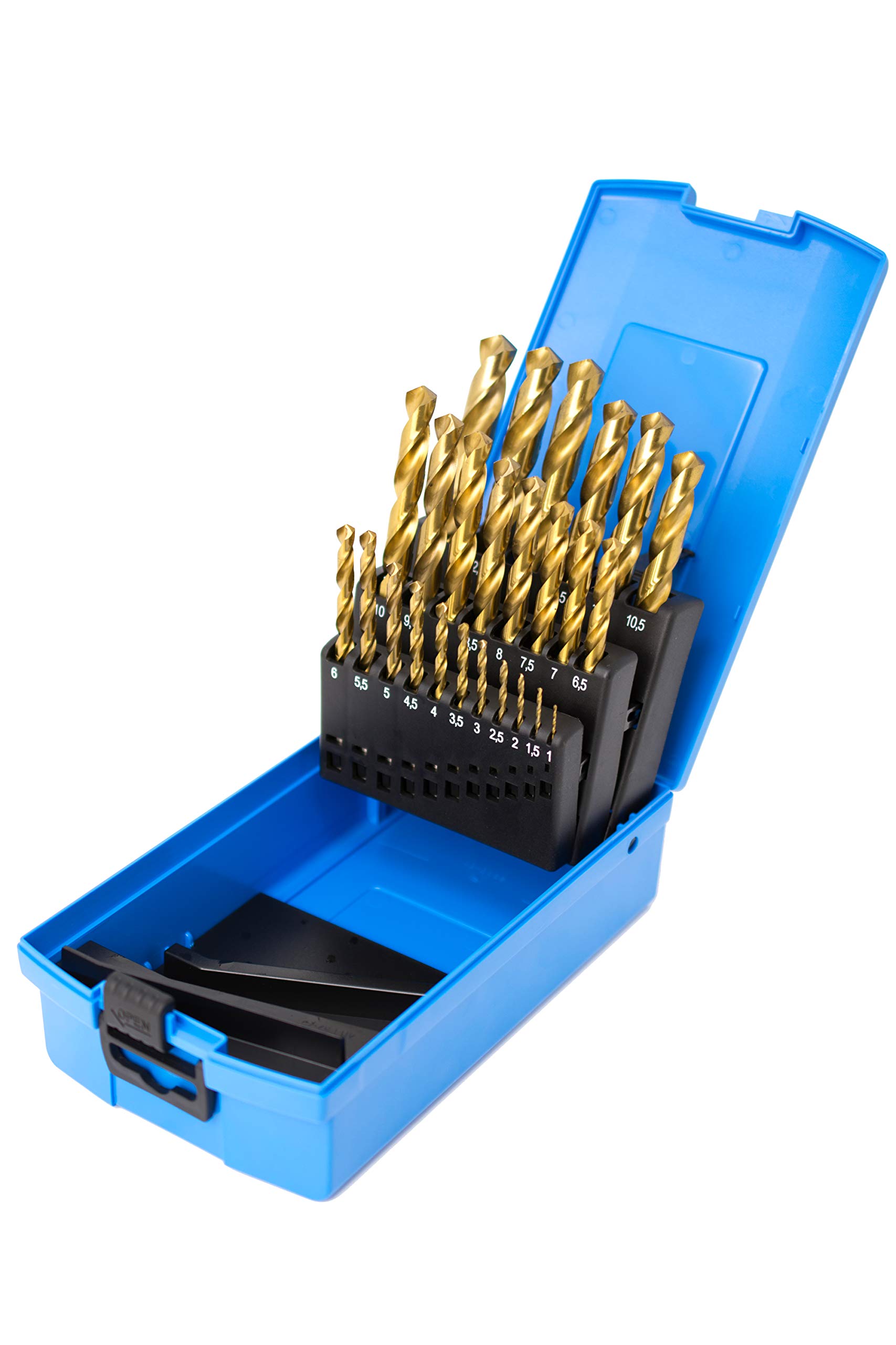 Presto 09565M25 High Speed Steel Split Point Titanium Coated Jobber Drill Set, 1mm-13mm Diameter, 1.0mm Increments, 25 Piece