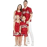Matchable Family Hawaiian Luau Men Women Girl Boy Clothes in Christmas Santa in Hawaii Red Cross