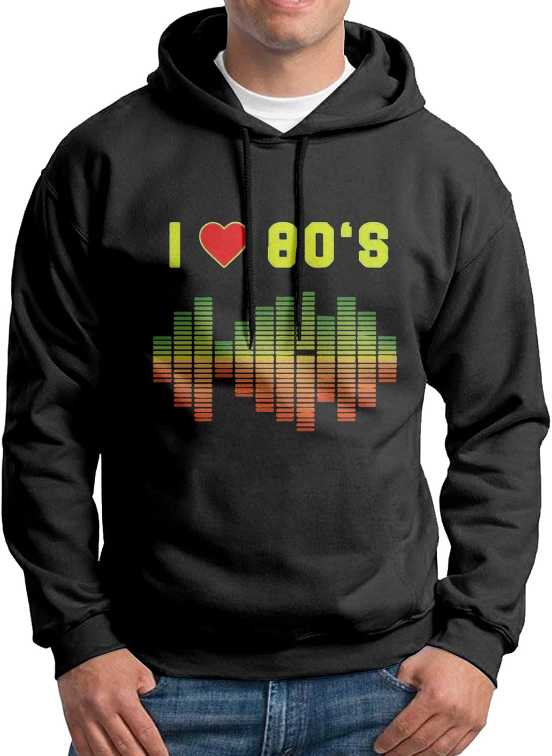 Men's Hoodie Sweatshirt I Love 80s Music Rock Equalizer Love Eighties Pullover Hooded Sweater 