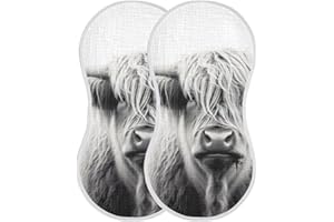 WELLDAY Muslin Baby Burp Cloths Set of 2, Soft Absorbent Highland Cow Muslin Washcloths, Bibs, Face Towel for Newborn Boys Girls, 22 x 11 Inch