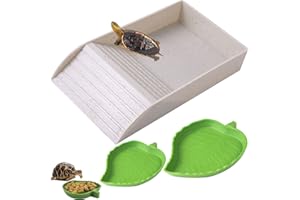 XDONEF 3pcs Tortoise Food Dish with Ramp and Basking Platform Leaf Tortoise Water Food Bowls Reptile Water Dish Turtle Reptile Pool for Amphibians Gray