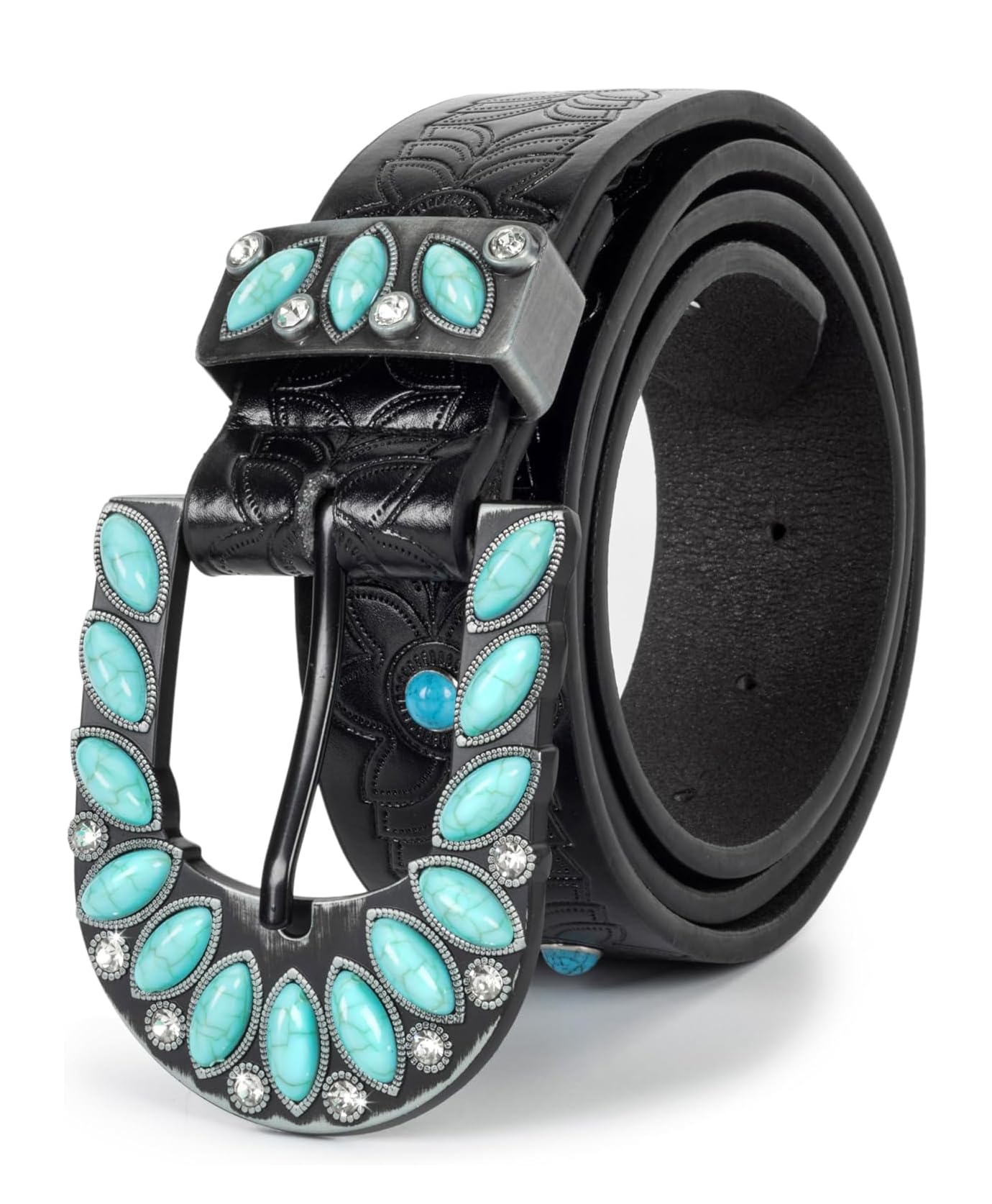 Photo 1 of Mealah Turquoise-Belt Western-Cowboy-Belt for Women - Vintage Floral Cowgirl-Strap with Turquoise-Buckle for 30-38''waist
