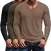 Riyiper 3 Pack Men's Long Sleeve T-Shirts V Neck Curved Hem Casual Raglan Shirts Stretch Lounge Basic Fall Plain Layer Tops