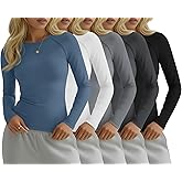 Locoowai 5 Pack Womens Compression Shirts Long Sleeve Crew Neck Undershirts Stretchy Workout Tops for Athletic Running Yoga