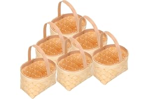 MERRYHAPY Mini Woven 6Pcs Candy Storage Baskets with Handles, Small Wooden Picnic Baskets for Event and