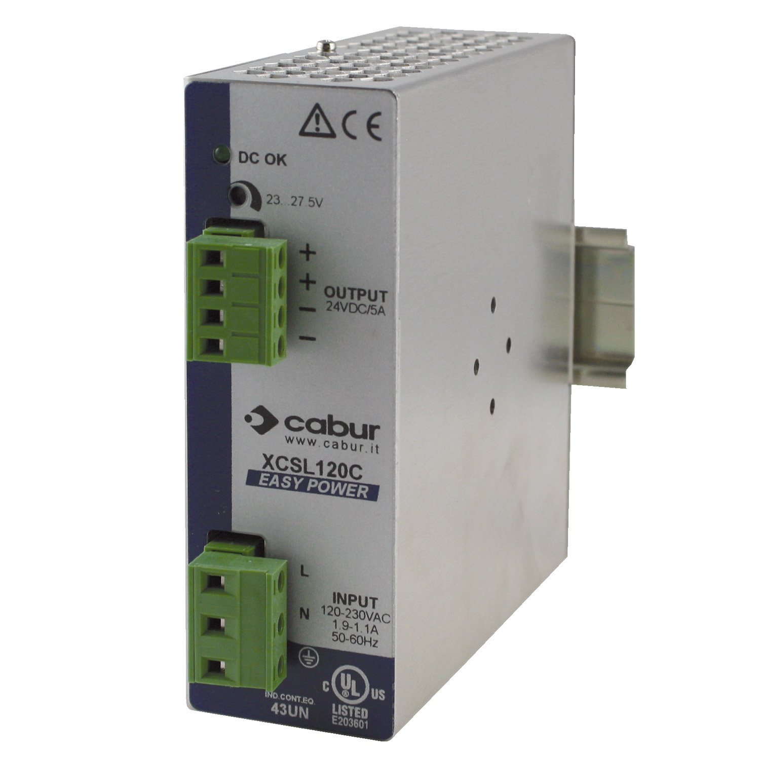 ASI XCSL120C DIN Rail Mount Power Supply, 24 VDC, 120W, 5 amp Output