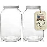 Kitchentoolz 2 Pack 1 Gallon Glass Wide Mouth Mason Jars with Airtight Metal Lids - Safe for Fermenting Kombucha Kefir - Pick