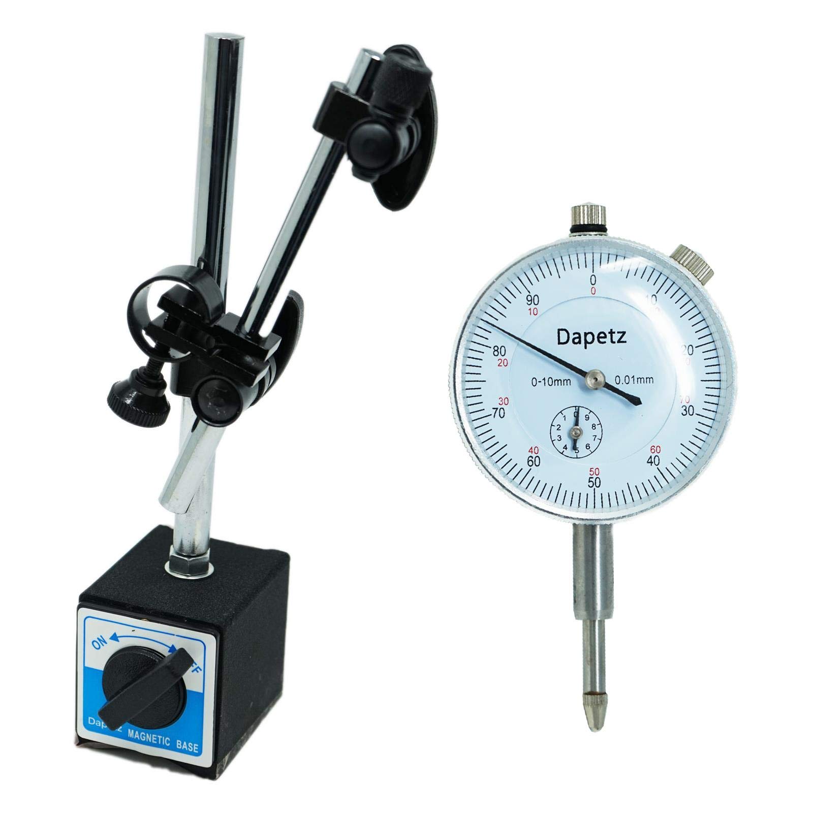 Dapetz ® Dial Test Indicator DTI Gauge 0-10mm with Magnetic Base Stand 0.01mm Accuracy Metric Adjustable Long Arm Tester Gauge Suitable for Engineers and Mechanics