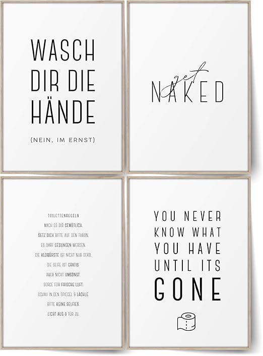 Blckart Badezimmer Poster Set Stilvolle Bad Wandbilder Mit Spruchen Wc Bilder Deko Ohne Rahmen A4 Ohne Rahmen Badezimmer Set 01 Amazon De Kuche Haushalt