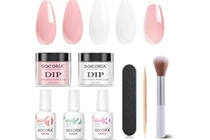 SOCORIA 8Pcs Dip Powder Nail Kit, Gentle Neutral Skin Nude Colors Milky Whte and Dipping Powder System Essential Liquid Set with Base Top Coat and Activator for French Nail Art Manicure Salon