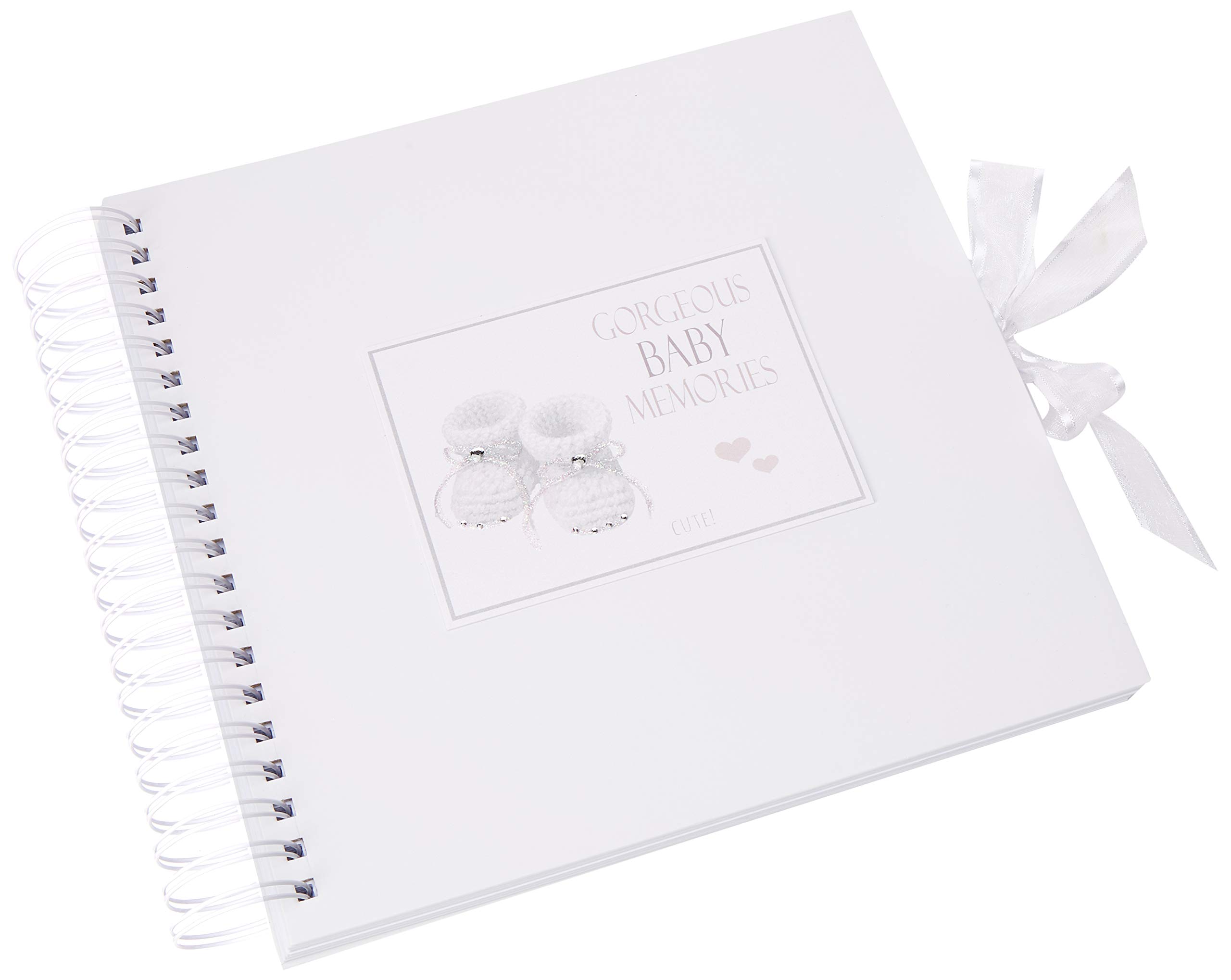 White Cotton Cards Gorgeous Baby Memories, Card & Memory Book, Silver Booties