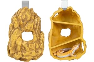 REPTIZOO Reptile Hide Hookable Multi-Levels Hideout Resin Reptile Cave Bearded Dragon Hideout Reptile Terrarium Accessories Decor for Reptiles, Amphibians, Snakes, Lizards,Leopard Gecko