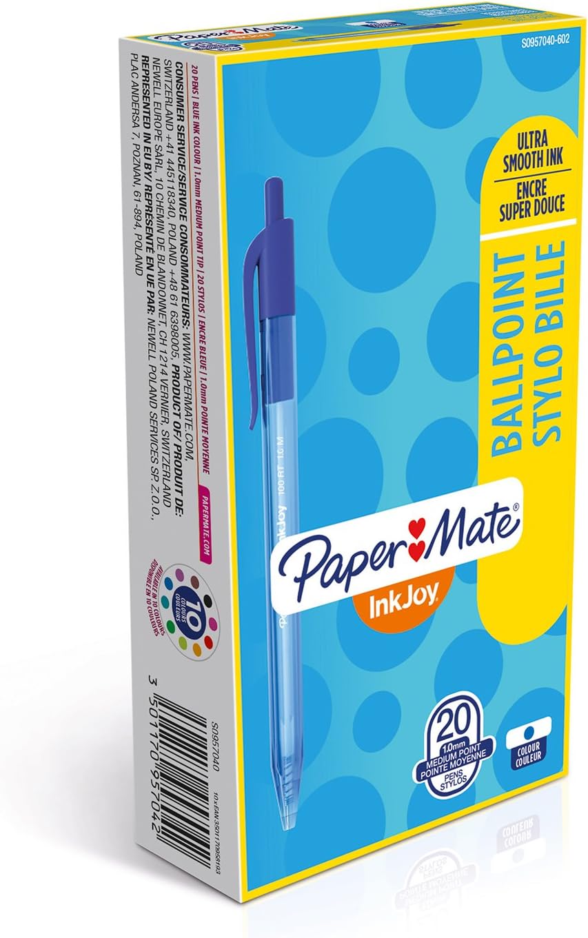 Paper Mate InkJoy 100RT Retractable Ballpoint Pens, Blue, 1 count (Pack of 20)