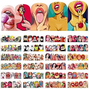 Nail Stickers Water Transfer Women Girls Nail Decals Trendy Manicure Full Nail Wraps Nail Art Sticker Decoration Supplies Pop Movie Stars Sexy Girls Lips Pattern Design