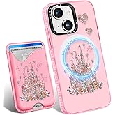 Toycamp for iPhone 14 Case, for iPhone 13 Case - Compatible with Magsafe Credit Card Holder Wallet Magnetic Cute Women Teen Girls Kawaii Girly Unique Castle Design Phone Cover for iPhone 14/13