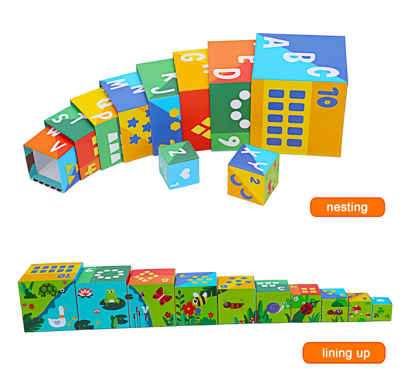 Animal Sorting and Stacking Blocks - Educational ABC & Numbers Toy for Babies and Toddlers - Montessori Learning Tower -10 Nesting Cubes Building Set - Ideal Present for Boys & Girls