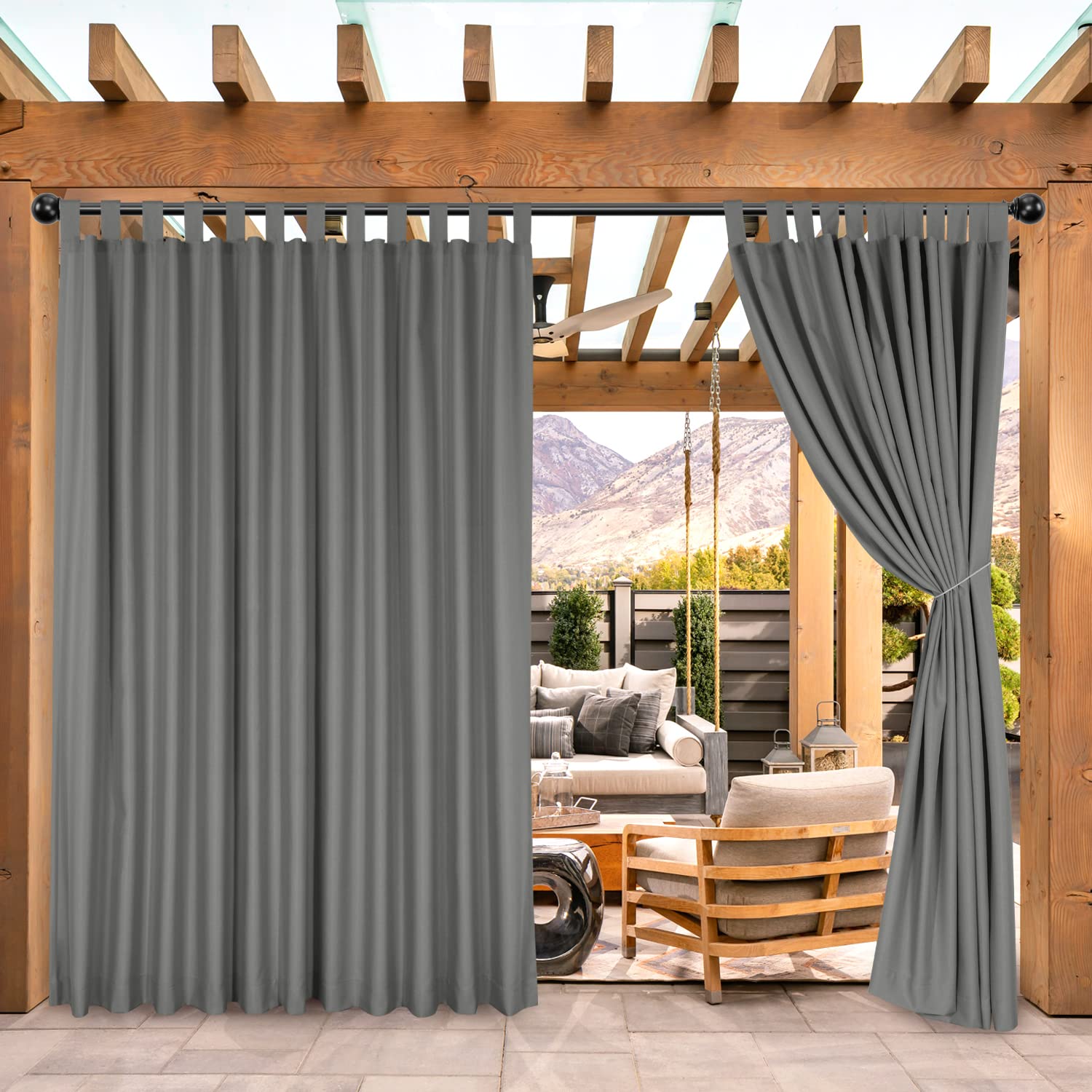Photo 1 of **It's in poor condition and is missing a part; it's unknown if it works 100%****BONZER **Outdoor Waterproof Curtains for Patio, Wide Tab Top Sunlight Blocking Outside Curtains for Porch, Pergola, Gazebo, Cabana, 1 Panel, 100x120 Inch, Grey