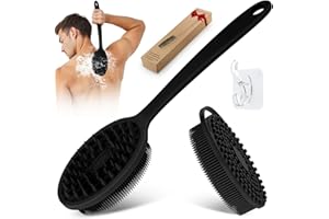 GEENOA Silicone Back & Body Scrubber Set 2PCS, 13.4'' Gentle Exfoliating Back Scrubber with Dual-Side Head and Non-Slip Handl