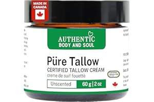 Pure Tallow, 1 Single Ingredient Unscented, Beef Tallow Skincare, Canadian Certified Grass-Fed Finished Organic Beef Suet Cre