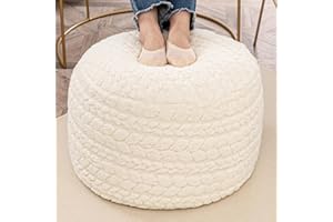 POOFIEOTTO Round Pouf Ottoman 20 x 20 x 14 Inches Boho Poof Home Decor Floor Pouffe Ottoman Foot Rest for Couch Sofa Bean Bag Chairs Living Room Bedroom Cream