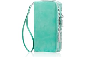 HAWEE Cellphone Wallet for Women Dual Zipper Long Purse with Removable Wristlet