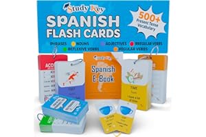 500+ English-Spanish Flash Cards for Adults and Kids 15+, Verb Conjugation, Nouns, Adjectives, and Phrases to Learn Spanish f