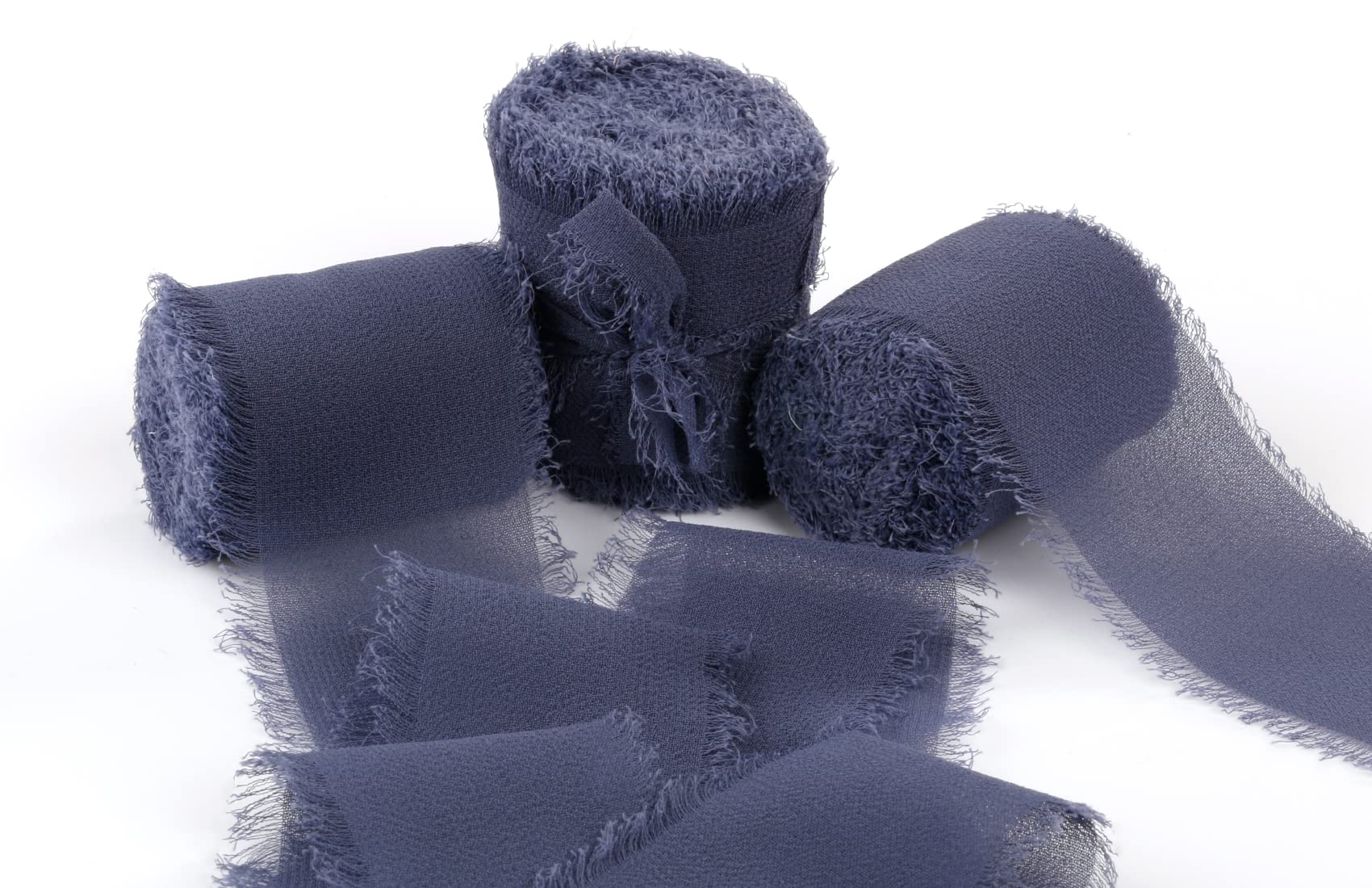 Joycrosso 3 Rolls Handmade Fringe Chiffon Ribbon Frayed Edges Smoke Blue Ribbon 40mmX4.5Meter, Great for Wedding Invitations, Bridal Bouquets, Decor Tie Gifts Wrapping, DIY Crafts