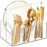 Novacrylion Acrylic Utensil Caddy.Silverware Organizer For Picnic Party | Heavy-Duty Utensils and Paper Plate Holder for Spoons,Forks,Knives Napkins,Plates,Space-Saving Table,Buffet &amp; Party Essential