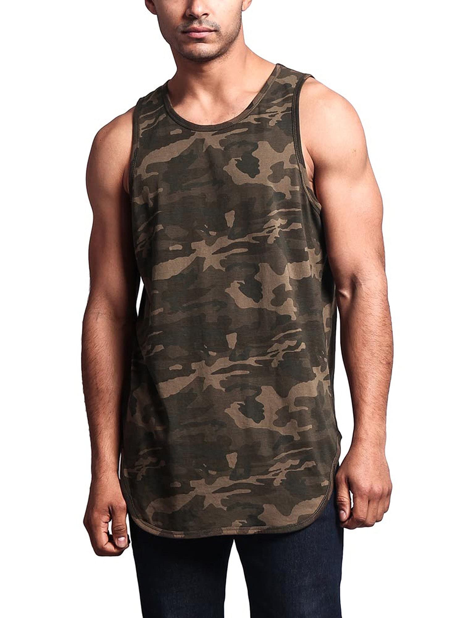 VICTORIOUS Solid Color Long Length Curved Hem Tank