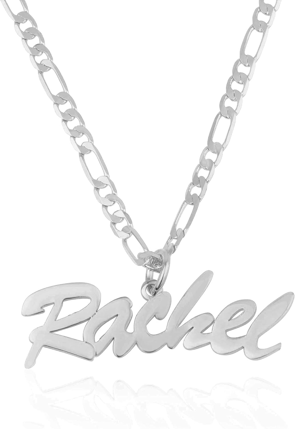 Beleco Jewelry Personalized Name Necklace With Figaro Chain in Sterling Silver 925 or Gold/Rose Plated 18k - Custom Name Jewelry - 15 Font Style - Old English Name Gothic Font: Clothing