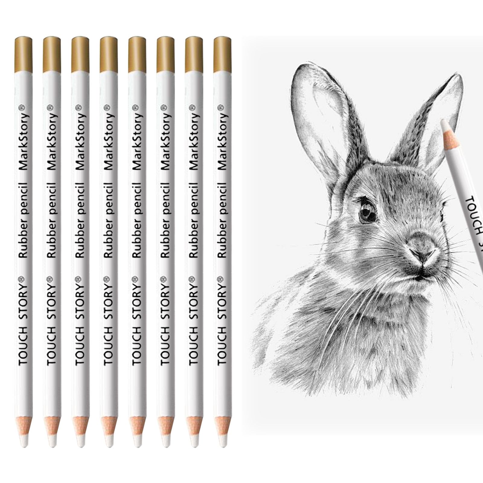 SSKHE 8 PCS Highlight Eraser Pencil for Artists, eraser drawing pencil with a sharpener