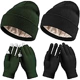 Tivi Tovo 4 Pcs Winter Knit Beanie Hat and Touchscreen Gloves Set for Women Men Warm Acrylic Cap and Gloves Set