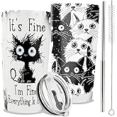 ONECES Gifts for Cat Lovers,20oz Cat Tumbler with Lid Straw, Insulated Travel Coffee Mug,Everything is Fine Tumbler,Funny Birthday Gift for Cats Mom