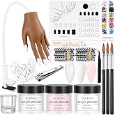 Acrylic Nail Practice Hand Kit for Beginners | Movable manicure training hand with 50 nail tips, powder, brush, clipper &amp; mat. Complete starter set for acrylic nails