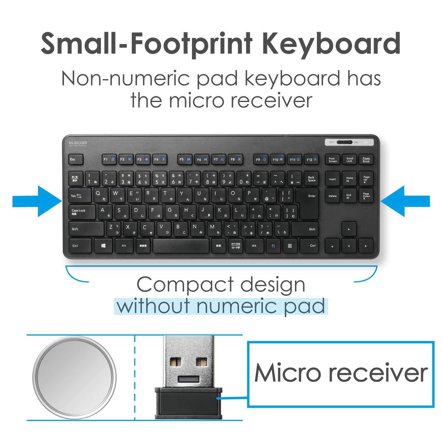 Elecom TK-FDM109MBK Wireless Keyboard (Receiver Included) Membrane Thin Compact Keyboard with Mouse Black