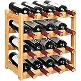 VASMIA Wine Rack, 4-Tier Bamboo Wine Racks Countertop,Sturdy and Durable Wine Storage Cabinet Shelf,16 Bottles Wine Holder for Kitchen Pantry, Natural