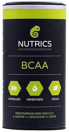 Nutrics BCAA | 100% Vegan | 120 Kapseln | Verhältnis 2:1:1 | Hergestellt in Deutschland | Aminosäuren Sportlerpackung