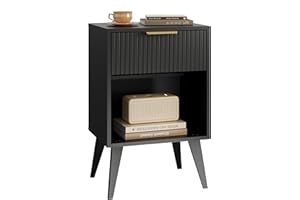 Fluted Night Stand with Opening Storage,Mid Century Bedside Table with Drawer,Modern Nightstand with Solid Wood Legs,End Tabl
