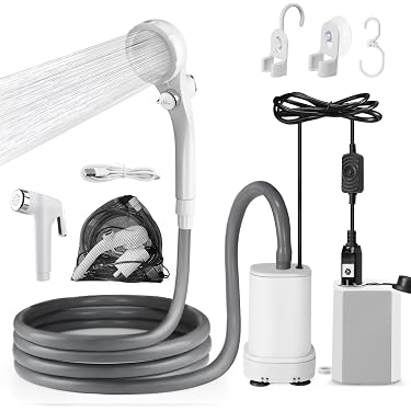 Douche portable USB A148 - pompe de douche de camping rechargeable avec tuyau, compacte, blanche - Jardin Douche portable USB A148 - pompe de douche de camping rechargeable avec tuyau, compacte, blanche - Jardin