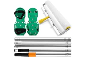 Leumoi 20 Inch Screed Spiked Roller Self Leveling Concrete Epoxy Roller with 5 Feet Extension Pole Spike Shoes for Epoxy Floo