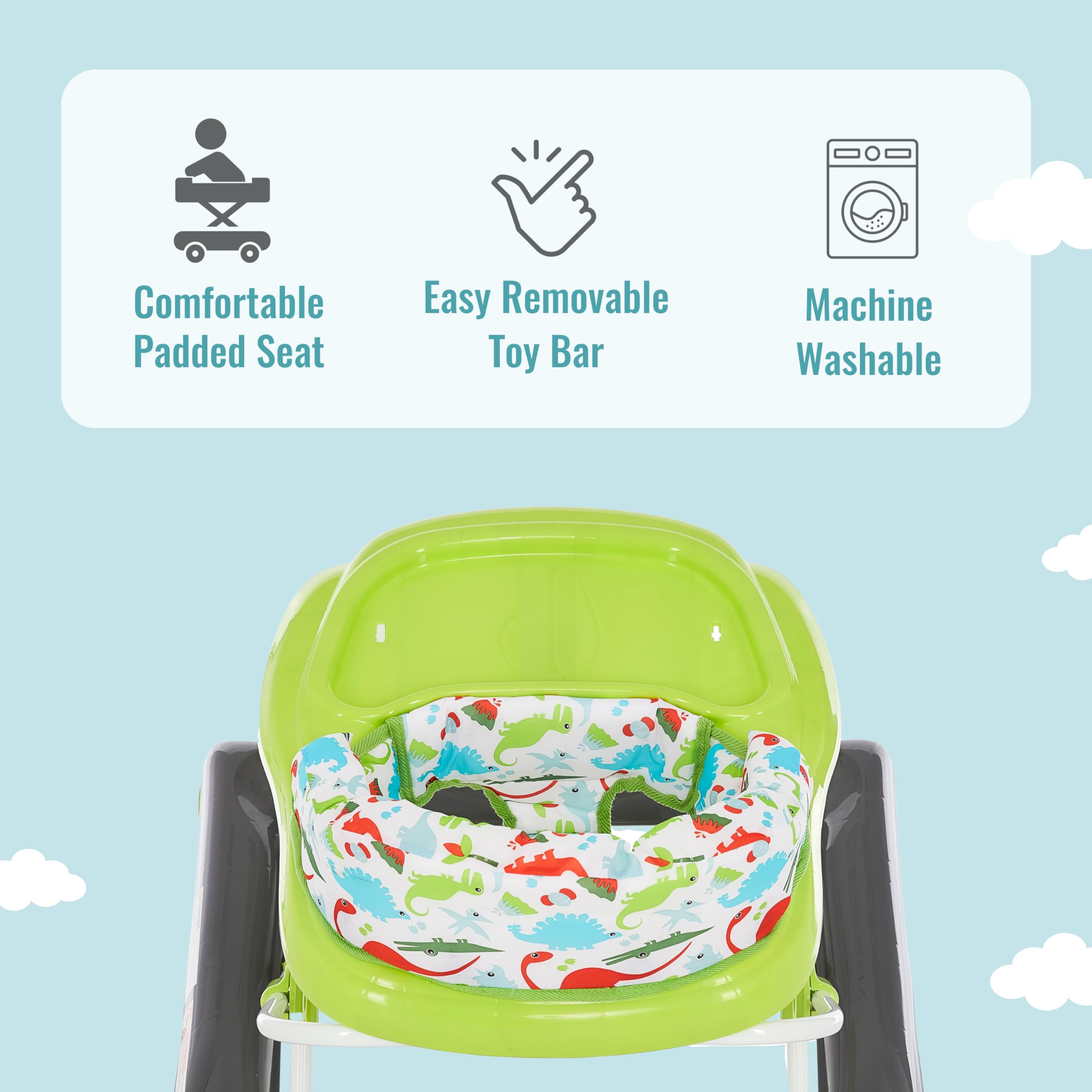 Dream On Me 2-in-1 Ava Baby Walker, Easy Convertible Baby Walker, Walk Behind, Height Adjustable Seat, Added Back Support, Detachable Slate, Green