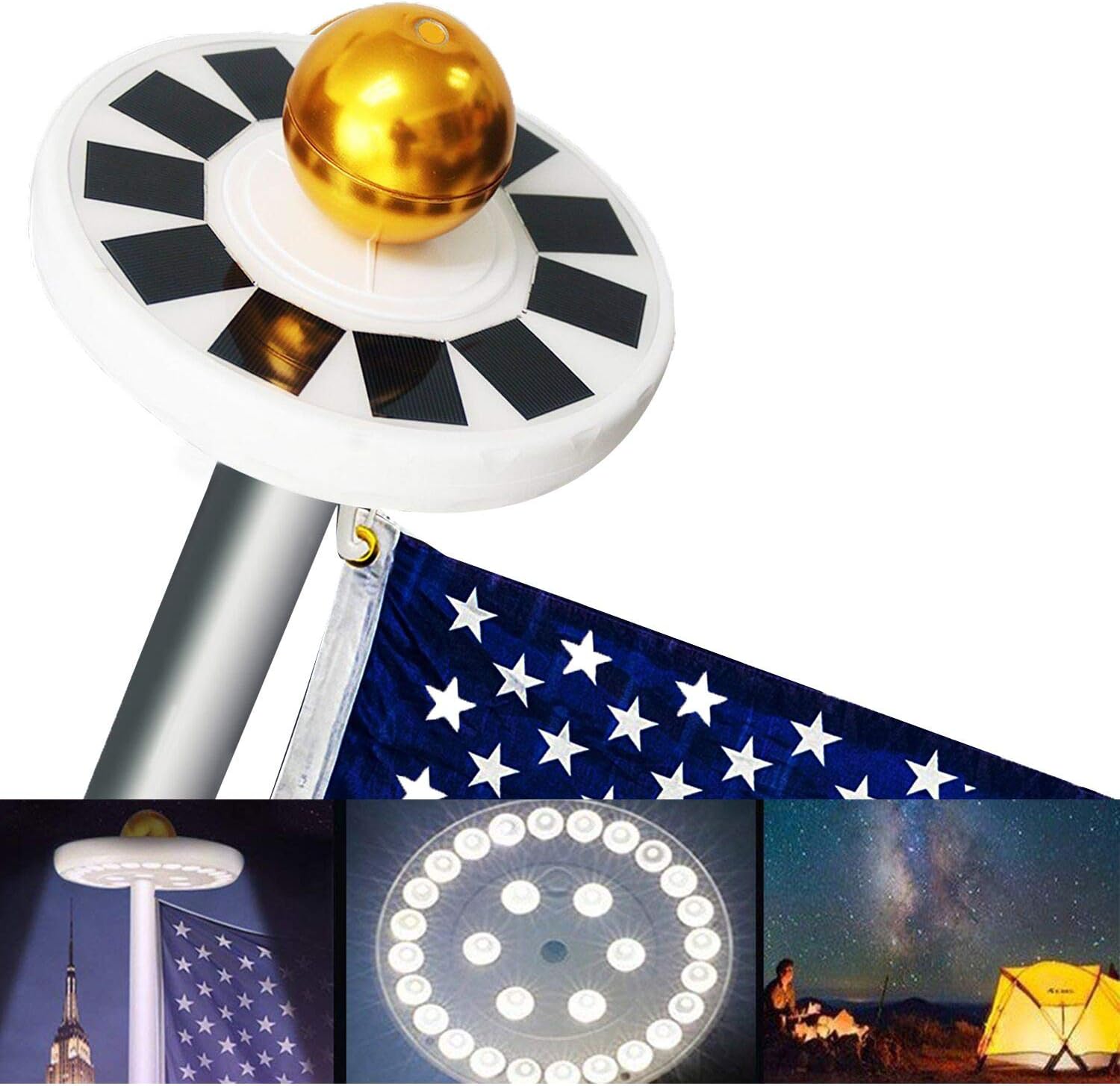 Mekar Solar Flag Pole Light 30 LED Solar Powered Flagpole Downlight Long-Lasting Night Lighting for 15 to 25 ft Flag Pole