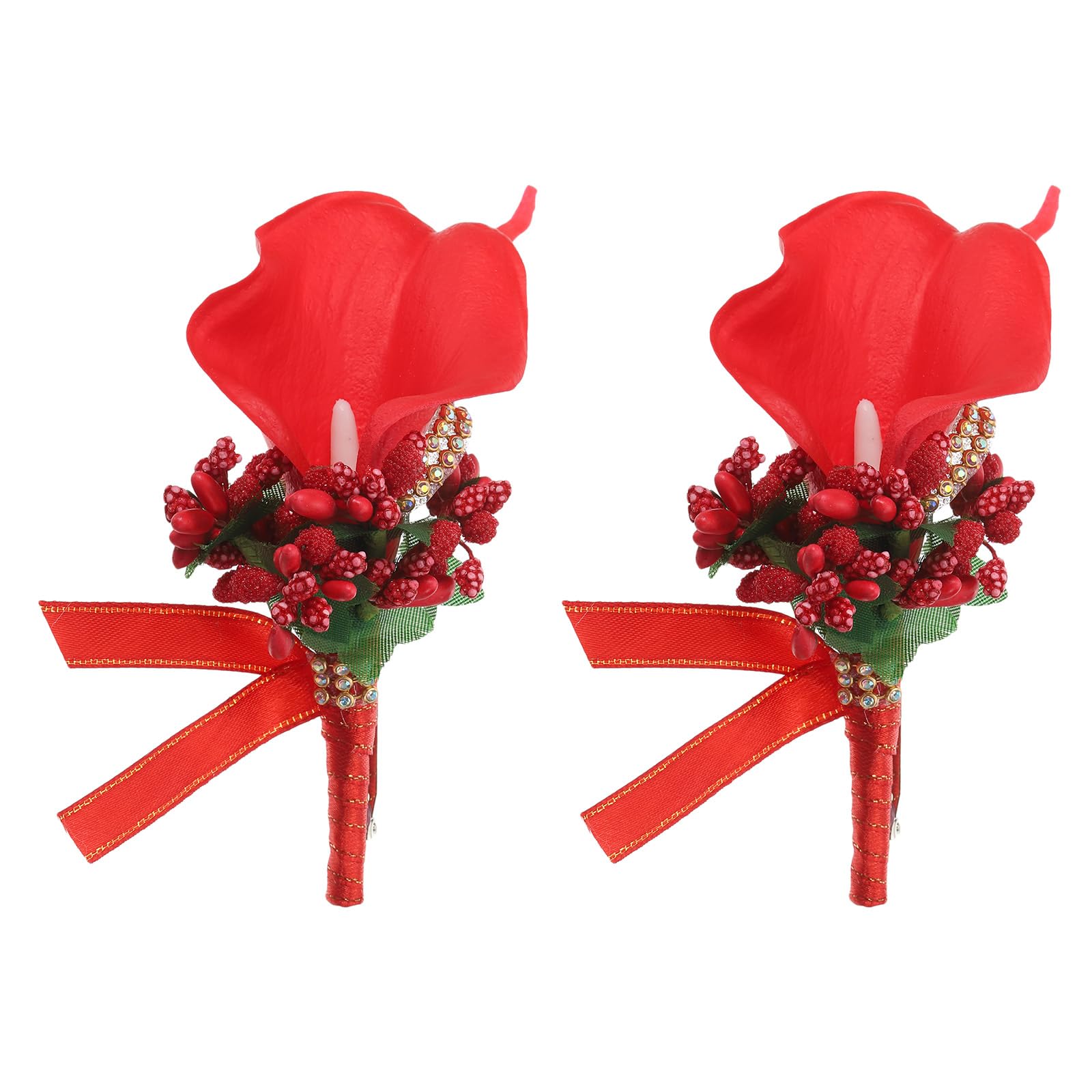 PATIKIL Calla Lily Boutonnieres for Men, 2 Pack Handmade Groom Groomsmen Boutonnieres Corsages with Pins for Wedding Ceremony Anniversary Party Prom, Red