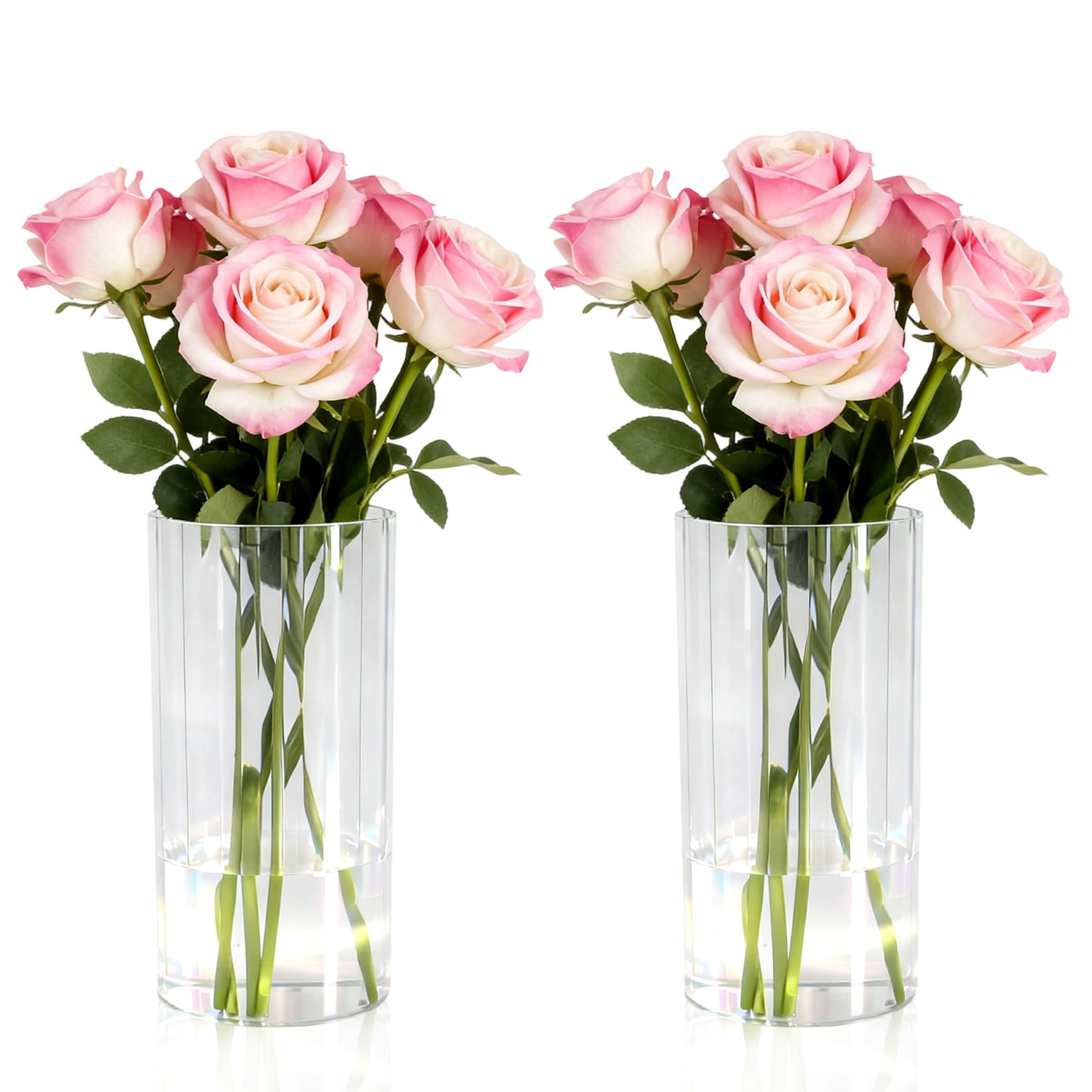 Photo 1 of 2 Packs Acrylic Cylinder Vases Clear Plastic Flower Vase Ribbed Clear Cylinder Vase for Centerpieces,Wedding Decorative,Home Décor,Flower Bouquet, 3.93"x7.67"