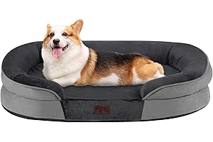 Dwanton Orthopedic Dog Bed for Medium Dogs with Gel Memory Foam, Waterproof Dog Sofa, Washable Pet Bed with Four Sided Bolster Cushion, Removable Cover & Non-Slip Bottom, 35", Dark Gray