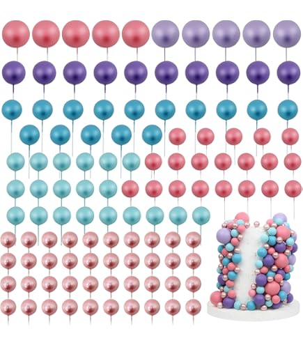 52 Pcs Ball Cake Topper Decorations - Light & Dark Pink Purple Dessert Picks For Birthday, Baby Shower, Gender Reveal Parties