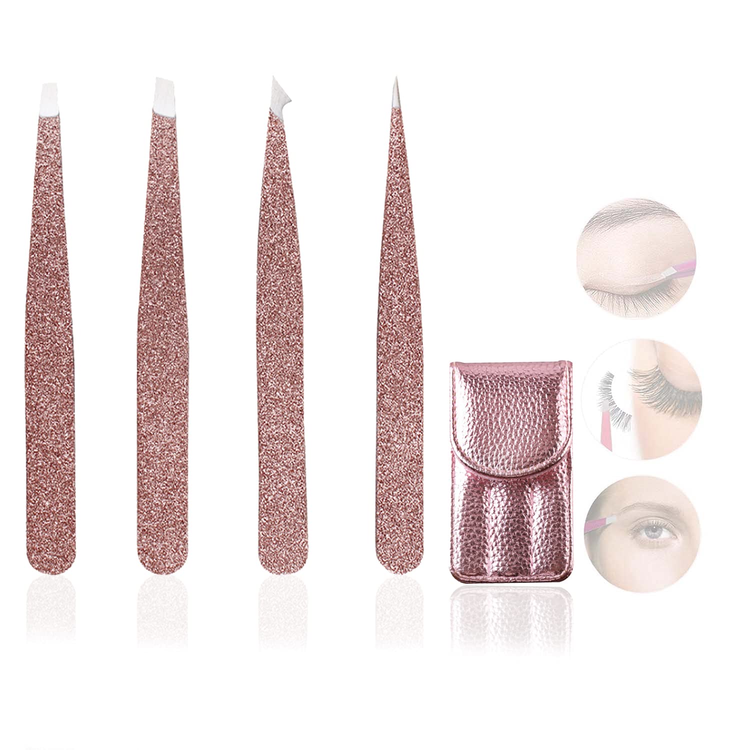 WUBAYI 4Pcs Professional Stainless Steel Tweezers Set - for Eyebrow, Splinter & Ingrown Hair Removal, Blackhead, Eyelash